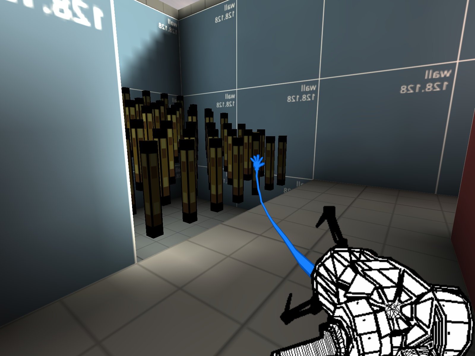 a silly physics manipulator gun with a slappy hand beam grabbing a box