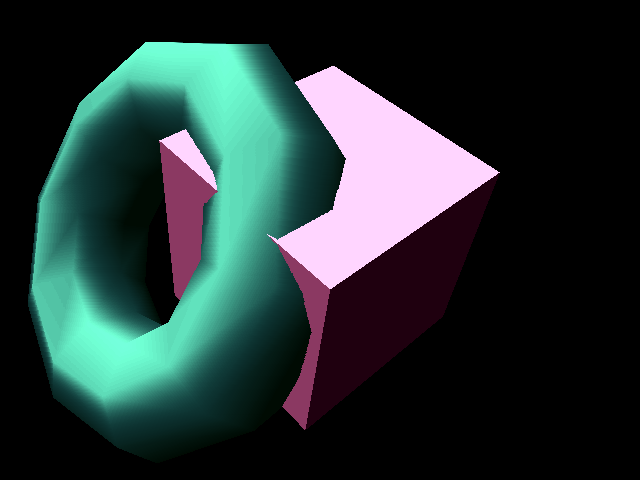 a green torus and a pink cube making sweet love